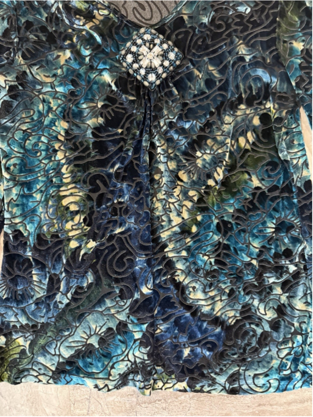 Christoper & Banks Y2K Style Velvet Burnout Top Beaded Long Sleeve Whimsigoth M - Picture 2 of 5